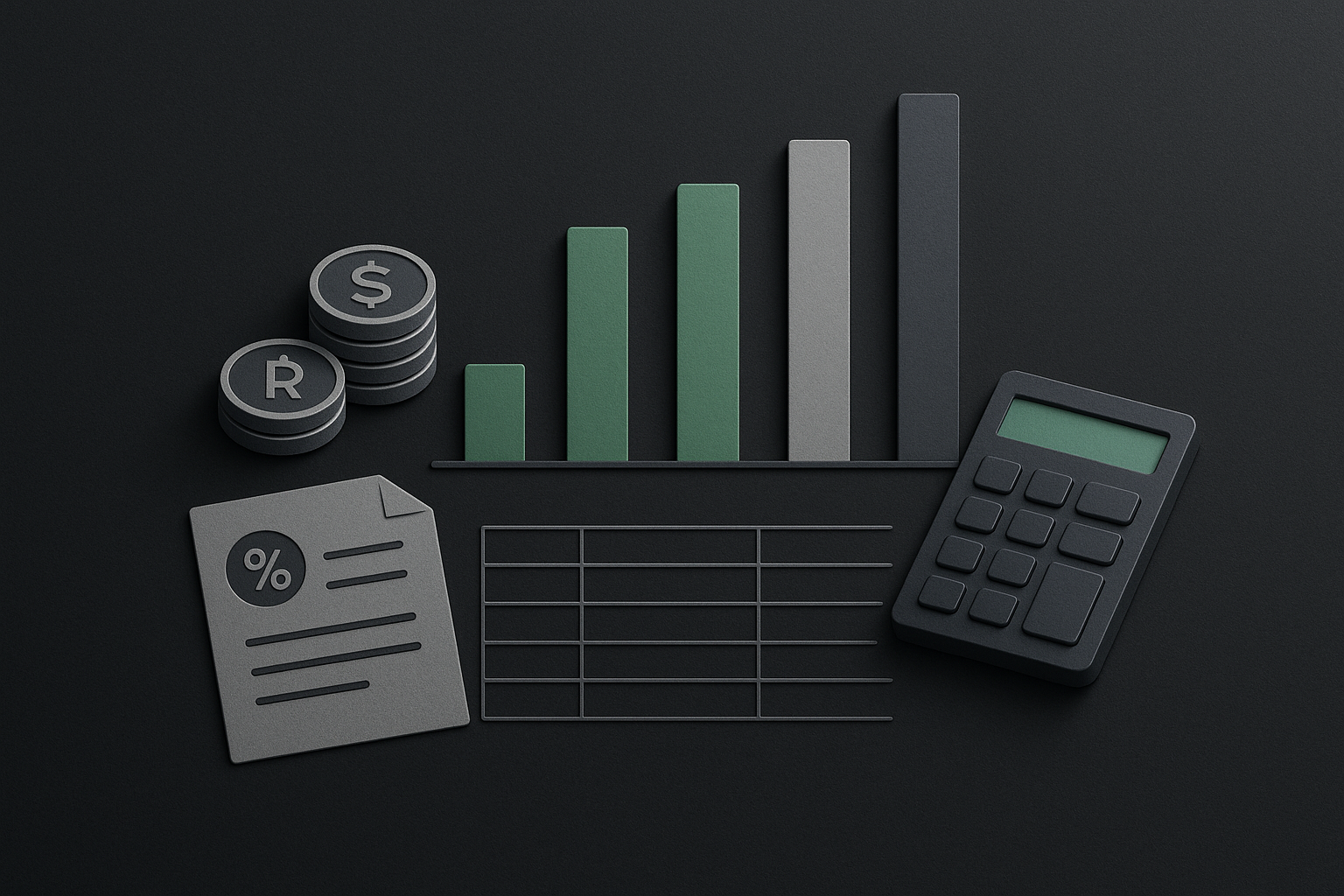 Gráfico e ícones financeiros em fundo escuro para comparativo de taxas bancárias PME