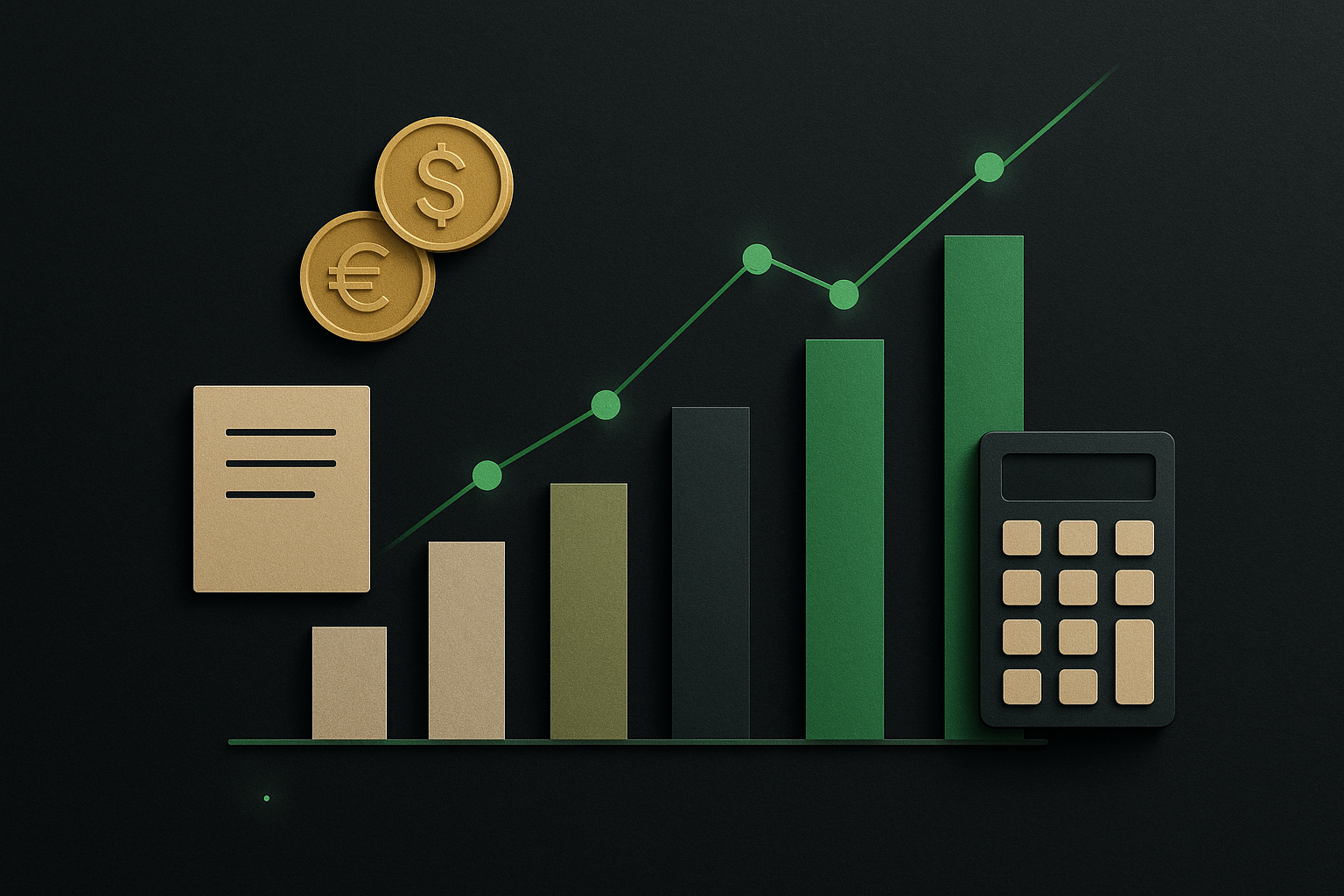 Gráfico estilizado comparando taxas financeiras para pequenas e médias empresas em fundo escuro com ícones financeiros verdes