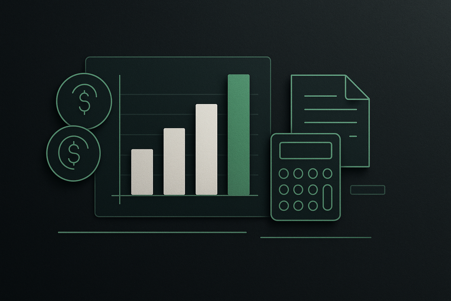 Gráfico comparativo de taxas financeiras com ícones financeiros em fundo escuro